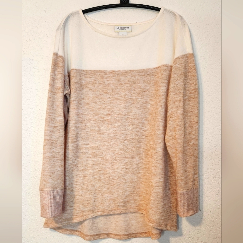 Liz Claiborne Weekend Long Sleeve Two Toned Pullover Top, Size M